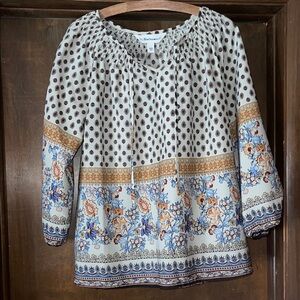 Tantrums Floral Print Blouse - Cream and Blue